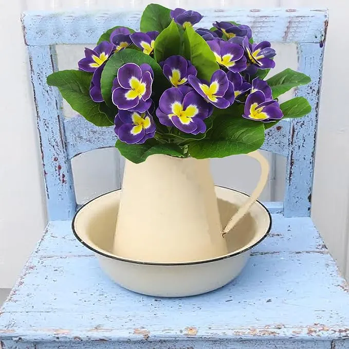 Bulk 9.8" 5Pcs Artificial Pansy Flowers for Outdoors UV Resistant Plants Wholesale