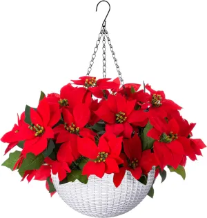 Bulk Christmas Artificial Poinsettia Flowers Hanging Basket for Outdoors and Indoors Wholesale