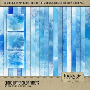 Cloud Watercolor Papers Digital Scrapbook Kit