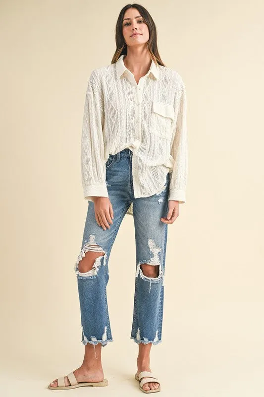 Distressed Raw Hem Cropped Jeans – Vintage-Inspired Straight Leg Denim