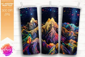 Embroidery Pattern Tumbler - Stars and Mountains 1 -  Printable/Sublimation Design
