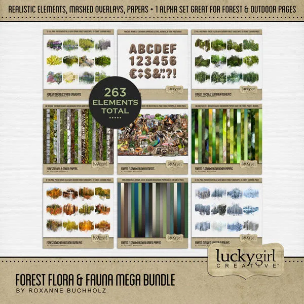 Forest Flora & Fauna Blurred Papers Digital Scrapbook Kit