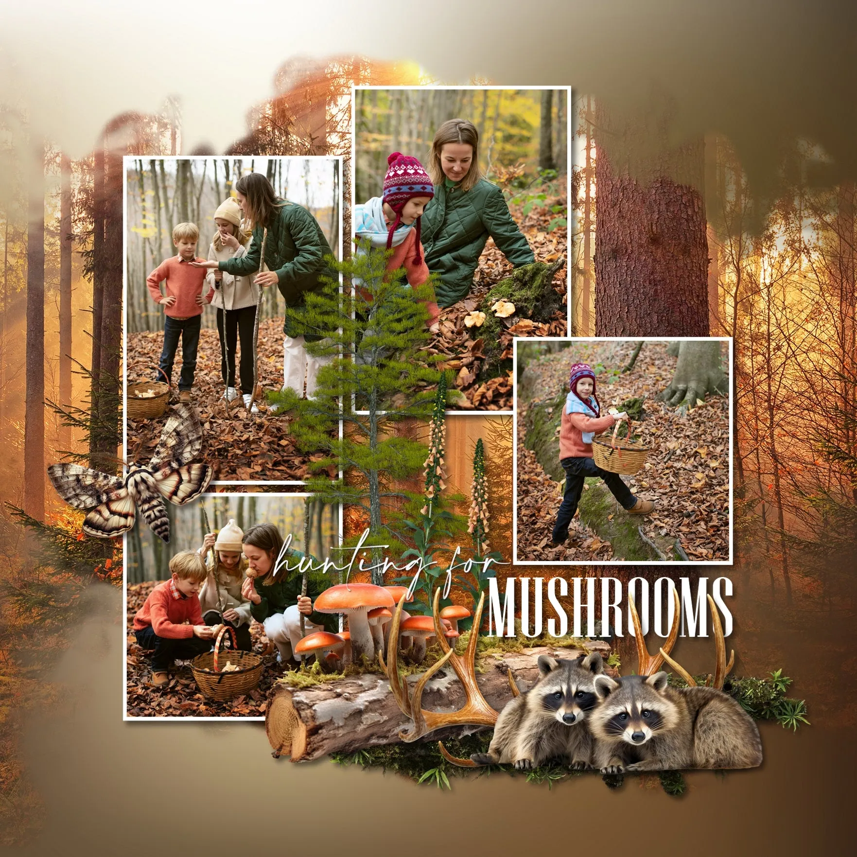 Forest Flora & Fauna Blurred Papers Digital Scrapbook Kit