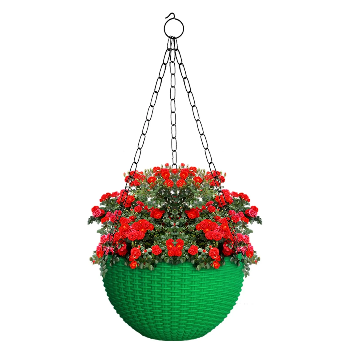 Kuber Industries Plastic Hanging Flower Pot for Balcony & Railing Set of 7 (Green)-18x18x59 cm