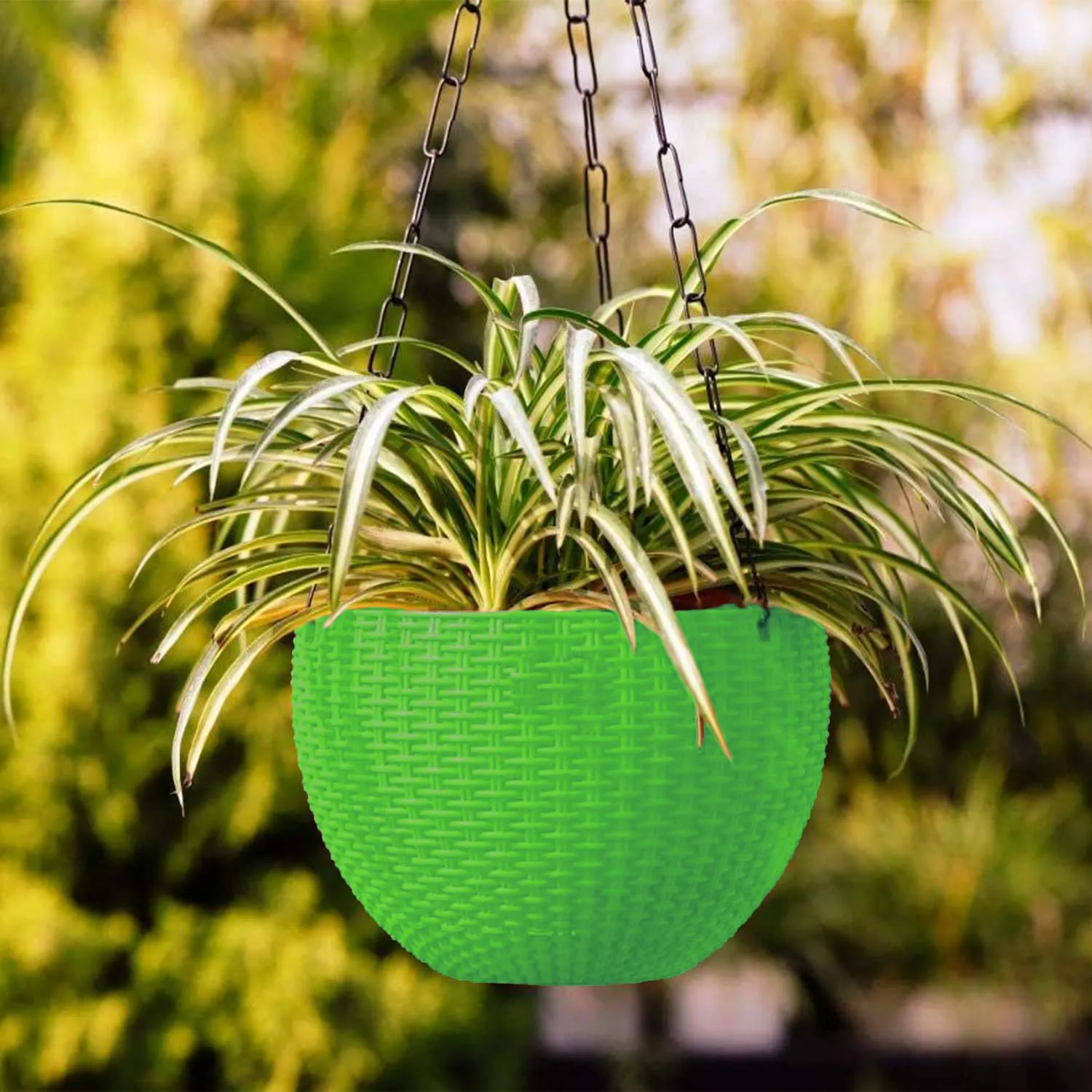 Kuber Industries Plastic Hanging Flower Pot for Balcony & Railing Set of 7 (Green)-18x18x59 cm