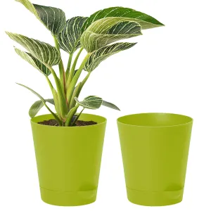 Kuber Industries Plastic Titan Pot|Garden Container for Plants & Flowers|Self-Watering Pot with Drainage Holes,6 Inch,Pack of 2 (Green)