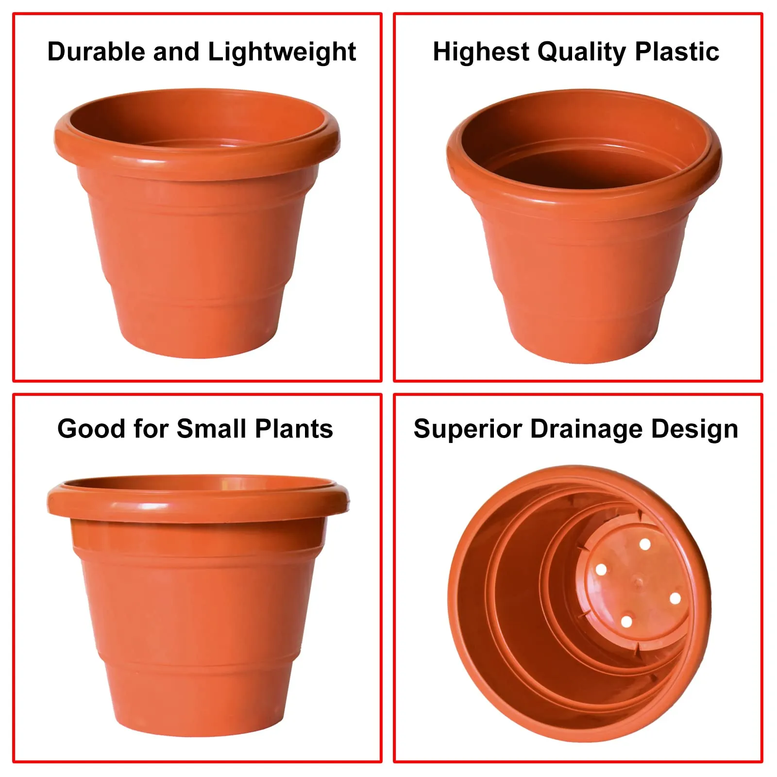 Kuber Industries Solid 2 Layered Plastic Flower Pot|Gamla for Home Decor,Nursery,Balcony,Garden,6"x5",Pack of 5 (Orange)