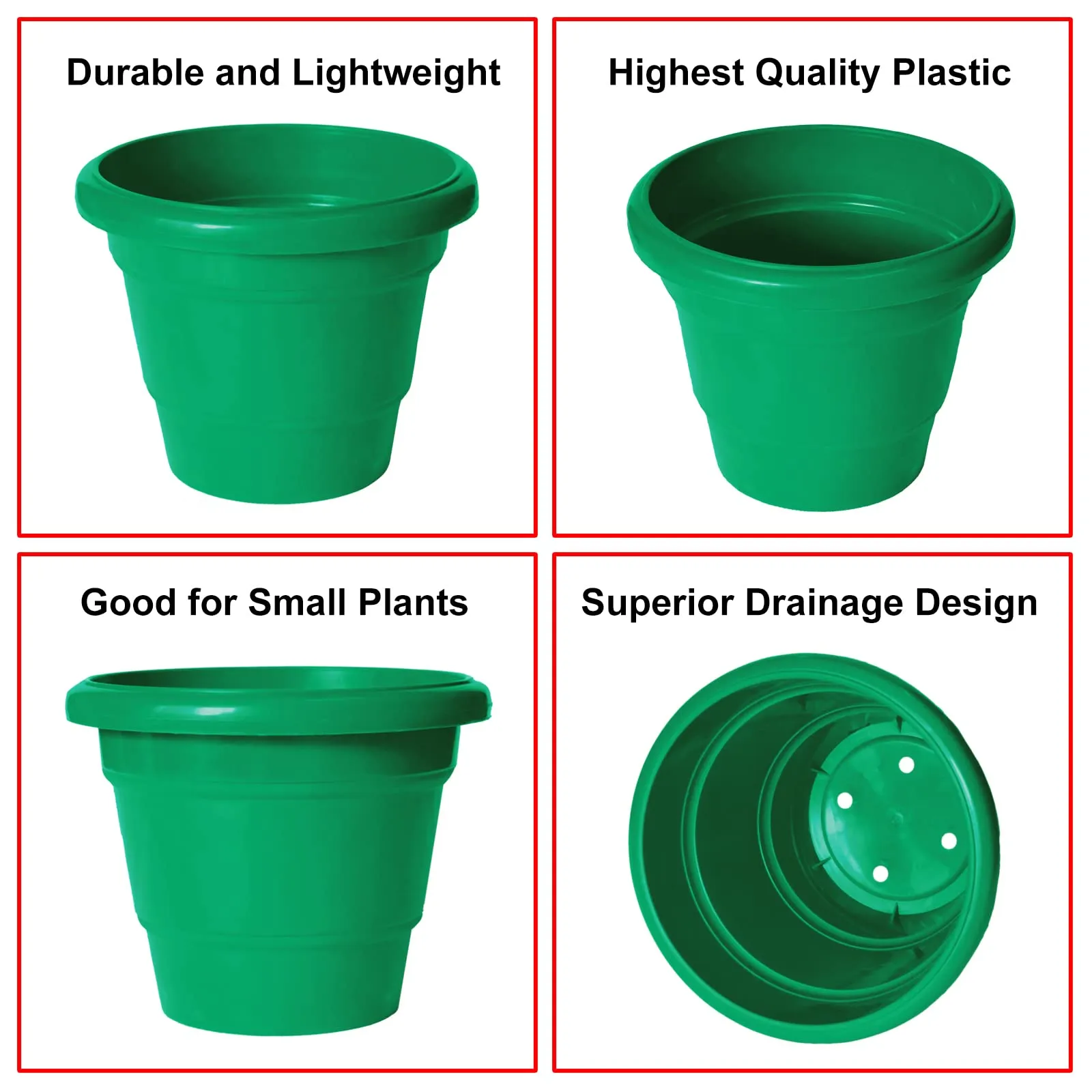Kuber Industries Solid 2 Layered Plastic Flower Pot|Gamla for Home Decor,Nursery,Balcony,Garden,6"x5",Pack of 8 (Green)