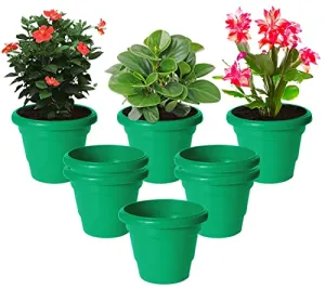 Kuber Industries Solid 2 Layered Plastic Flower Pot|Gamla for Home Decor,Nursery,Balcony,Garden,6"x5",Pack of 8 (Green)