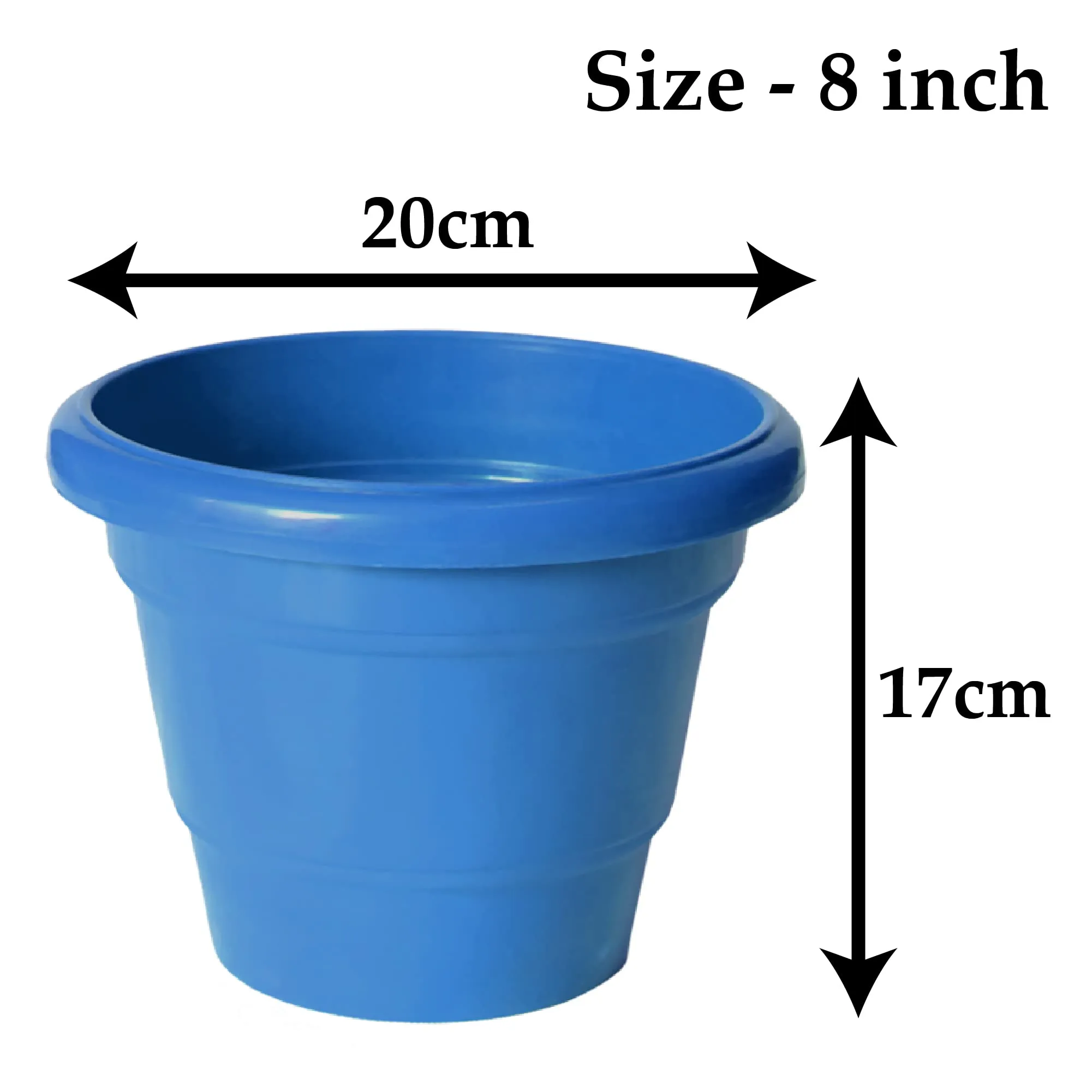 Kuber Industries Solid 2 Layered Plastic Flower Pot|Gamla for Home Decor,Nursery,Balcony,Garden,8"x 6",Pack of 10 (Blue)