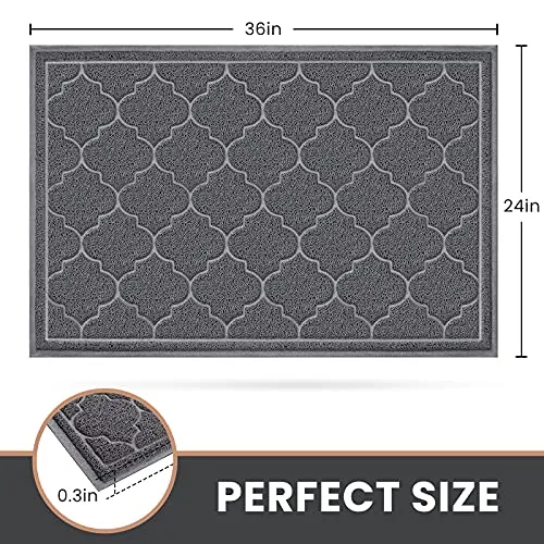 LuxStep Door Mat Large 24x36 Inch Indoor Outdoor Doormat, Non-Slip Low-Profile Design Floor Mat, Durable Trap Dirt and Dust Front Door Welcome Mat for Entryway,Patio,Garage, Grey