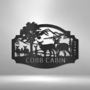Personalized Oval Deer Metal Cabin Sign | Outdoor Hunting | Deer Hunter Gift | Custom Family Name Sign | Last Name Deer Family Monogram - Steel Sign
