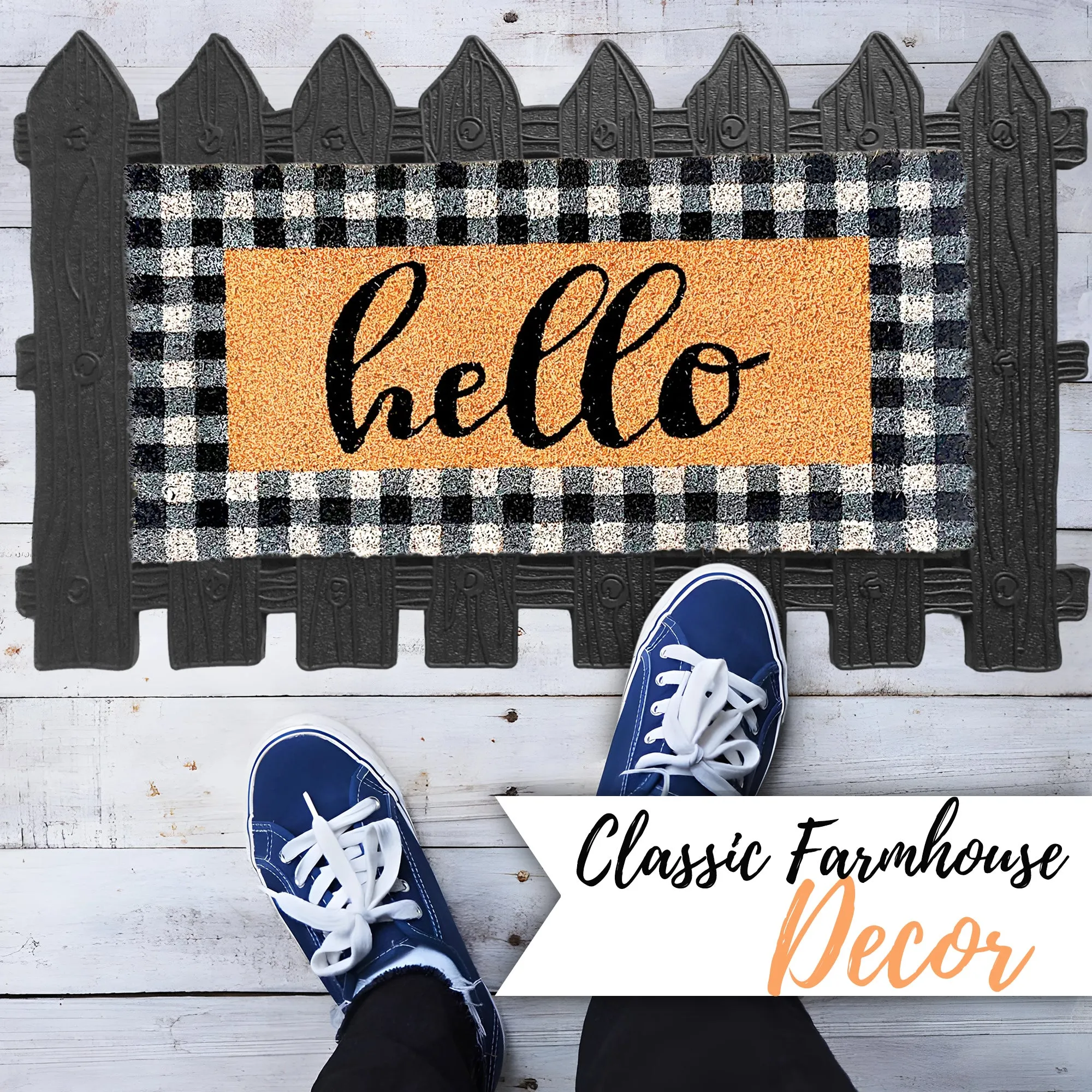 Rubber & Coir Welcome Mat with Hello Replaceable Insert