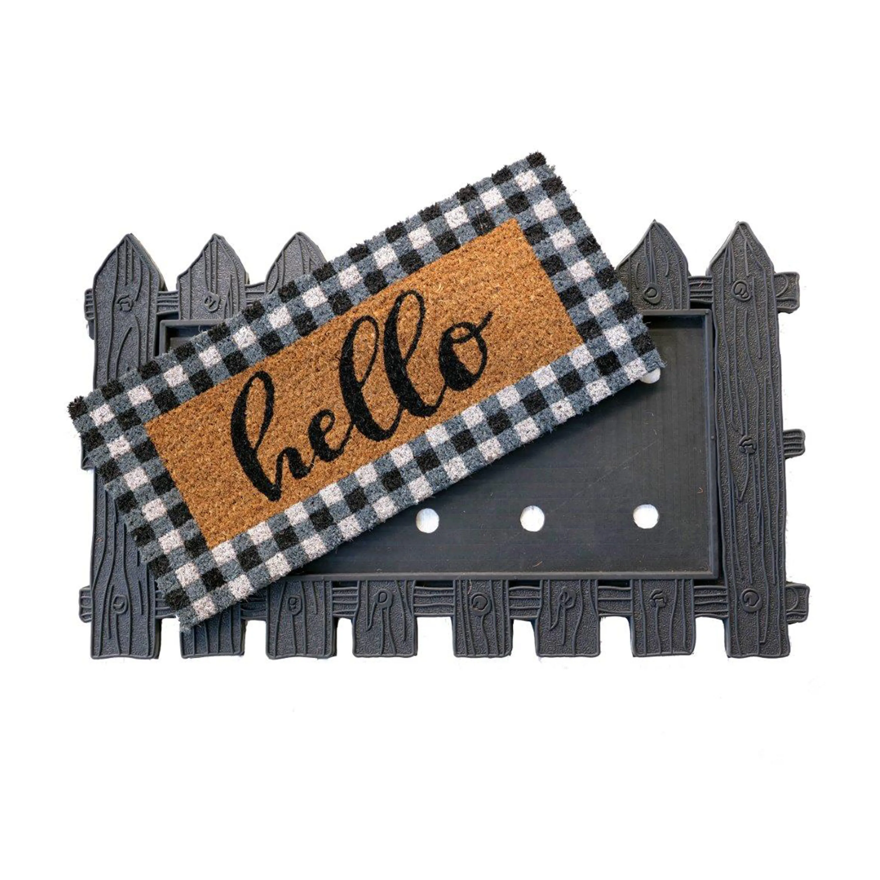 Rubber & Coir Welcome Mat with Hello Replaceable Insert