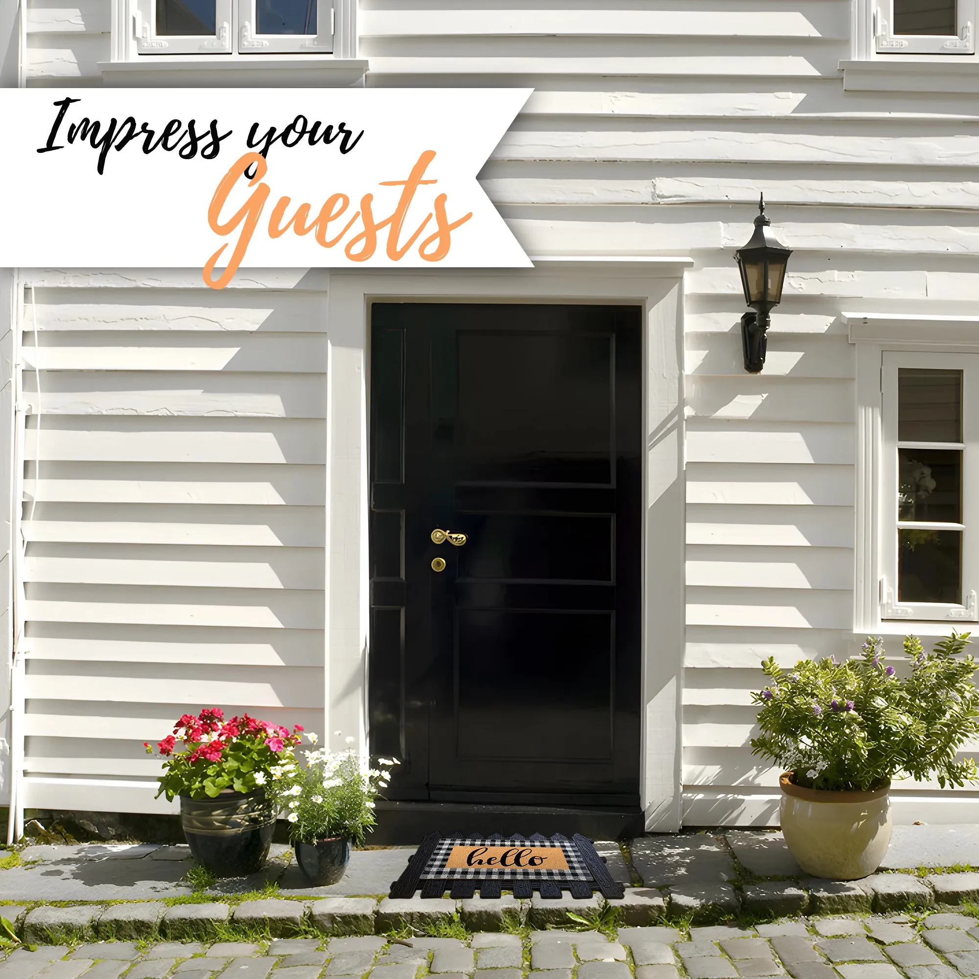 Rubber & Coir Welcome Mat with Hello Replaceable Insert