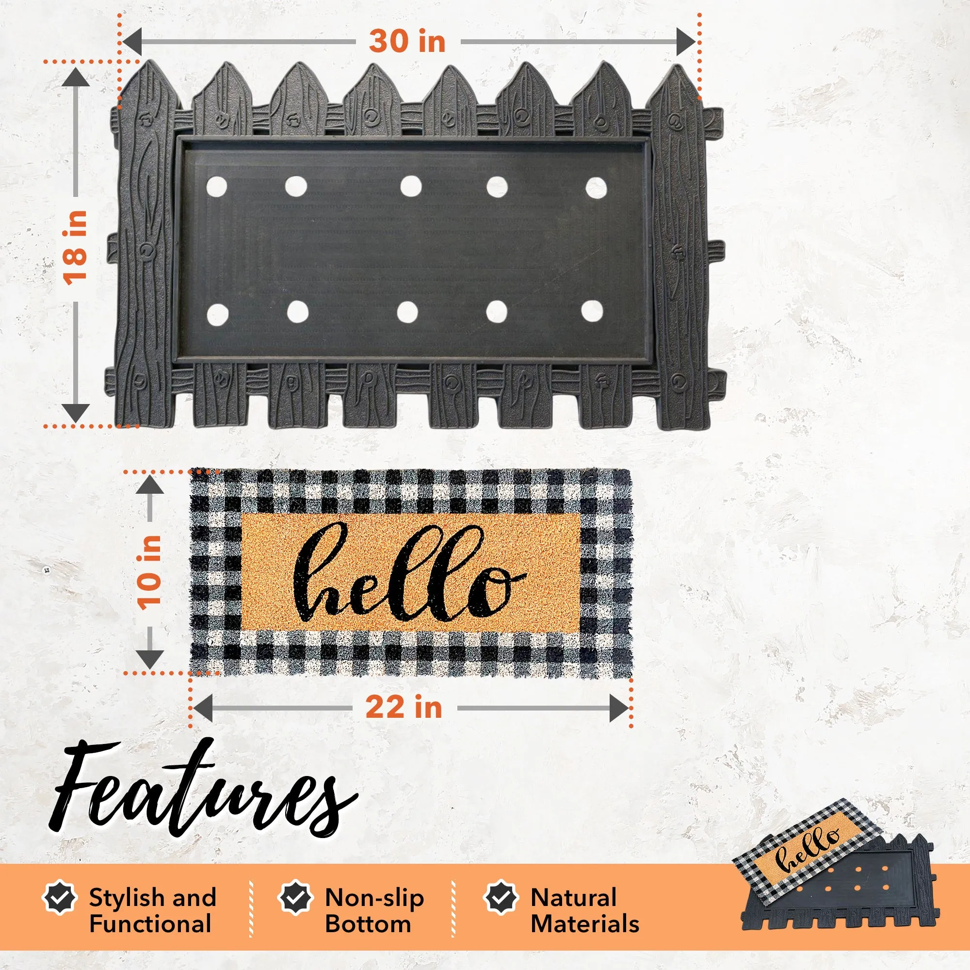 Rubber & Coir Welcome Mat with Hello Replaceable Insert