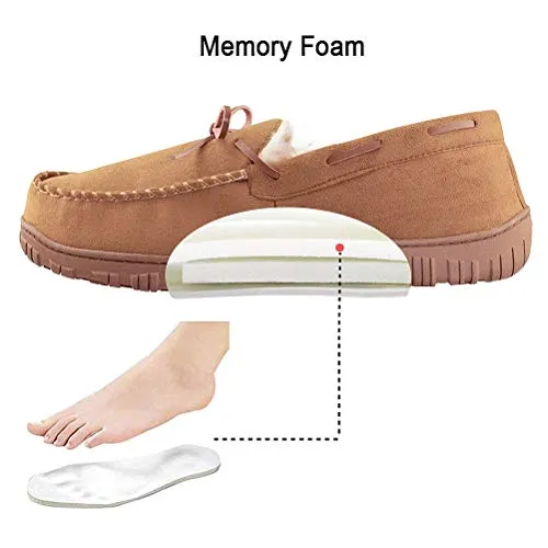 VLLY Mens Slippers Moccasins for Men Cozy Pile Lined with Microsuede Upper Indoor Outdoor Slip On House Shoes Brown Size 9