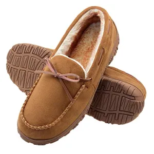 VLLY Mens Slippers Moccasins for Men Cozy Pile Lined with Microsuede Upper Indoor Outdoor Slip On House Shoes Brown Size 9